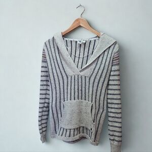 Roxy Cream and Black Striped Hooded Knit Top